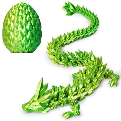ACTICO 3D Printed Dragon Egg, Dragon Eggs with Dragon Inside, Articulated Crystal Dragon Fidget Toy, Dinosaur Eggs Toy, Fidget Toy for Teen Boy Kid (Green)