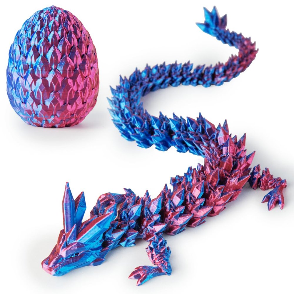 ACTICO 3D Printed Dragon Egg, Dragon Eggs with Dragon Inside, Articulated Crystal Dragon Fidget Toy, Dinosaur Eggs Toy, Fidget Toy for Teen Boy Kid (Purple- 12inch)