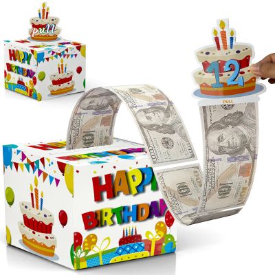 Birthday Cash Box Pull, Surprise Money Roll Gift Box with Pull Out Card and 30 Transparent Bags DIY Set, Funny Ways to Give Money as Gift for Parents, Lovers, Friends (White)