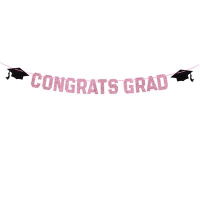 Class of 2025 Graduation Theme Party Decoration Banner, Congrats Grad Banner, Black Glitter Graduation Banner, 2025 Black Congratulations Grad Party Decorations (Pink, Need DIY)