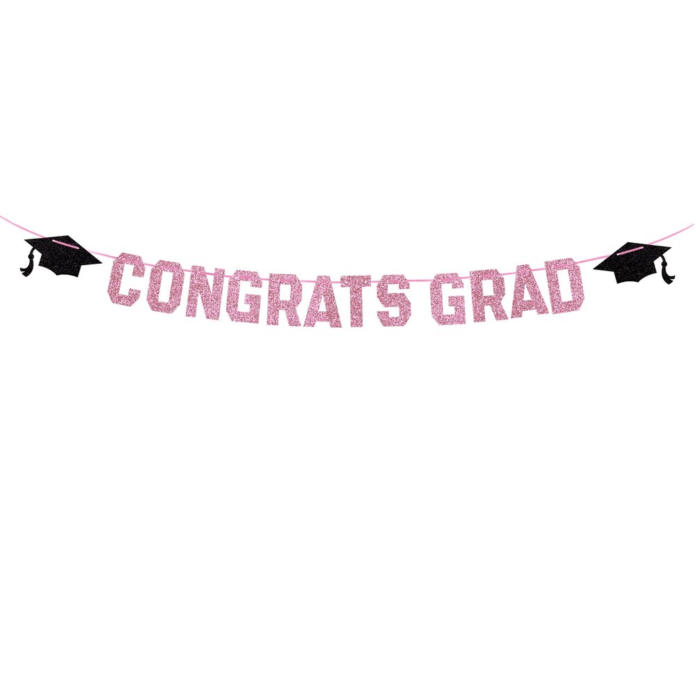 Class of 2025 Graduation Theme Party Decoration Banner, Congrats Grad Banner, Black Glitter Graduation Banner, 2025 Black Congratulations Grad Party Decorations (Pink, Need DIY)