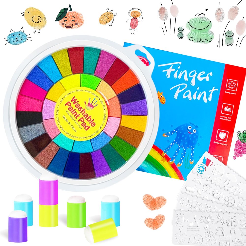 36 Color Kids Washable Finger Paint Set,Funny Finger Painting Kit with Book for Toddlers,Children's Finger Drawing Toys with Finger Cots and Painting Templates for Baby,DIY,Art,Early Learning Gift