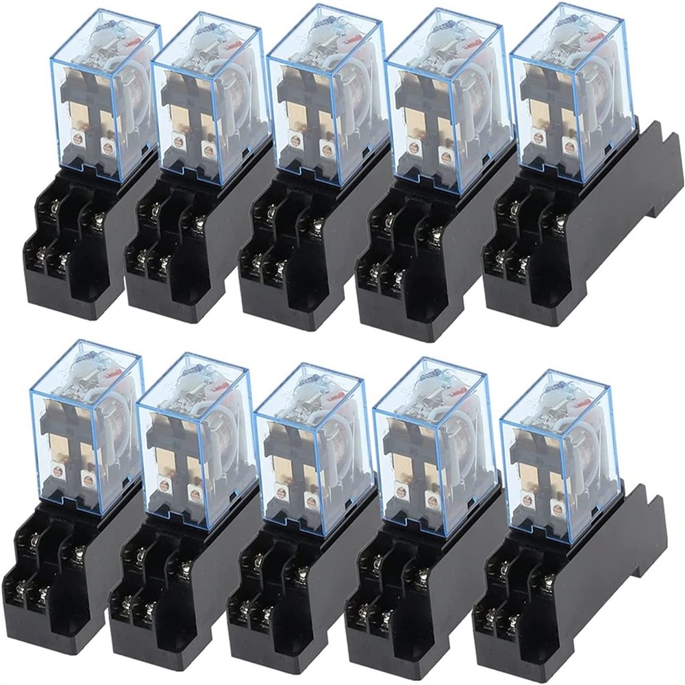 VUBBJCRS Relay 10set 12V 24VDC 110V 220V 380V AC Coil Power Relay LY2NJ DPDT 8 Pin HH62P JQX-13F with Socket Base(Size:AC 12V)