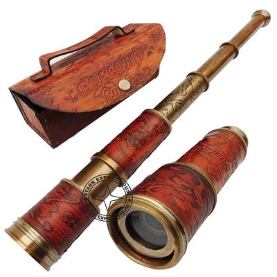 Antiqu Brass Designer Telescope Marine Handheld Spyglass Telescope Binoculars 17.5 Inch Vintage Style With Lather Box Best for Gift (VBGF)