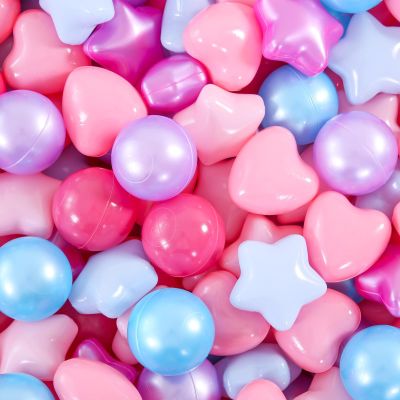 Heopeis Ball Pit Balls for Toddlers, 100 200 Plastic Balls for Ball Pit, Star Heart Ball 3 Shapes for Kids Pool, Party Banner, Friednship Bracelet,Pastel Balls for Baby Girl Decorative Bedroom
