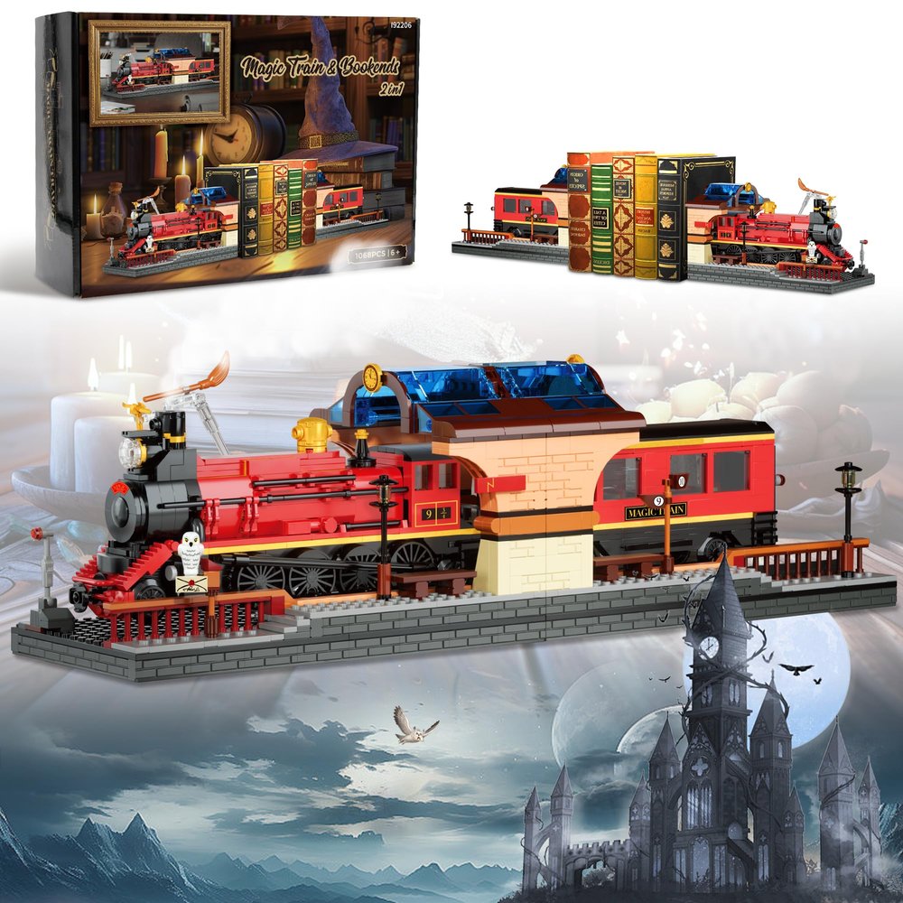 AKWME 2in1 Harry Magic Train & Bookends Building Set, Home Decorative Building Block Toy, Ideal Collectible & Display Building Toys for Adults & Children, Cool Bookshelf Organizer & Home Decor 1068PCS
