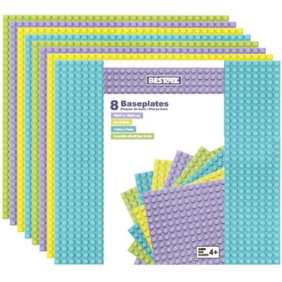 Bestoyz Building Bricks Baseplates 8 Pieces Set, 32x32 Stud in Pastel Color for Building Blocks Creations, 10x10 inches (25.5x25.5 cm)