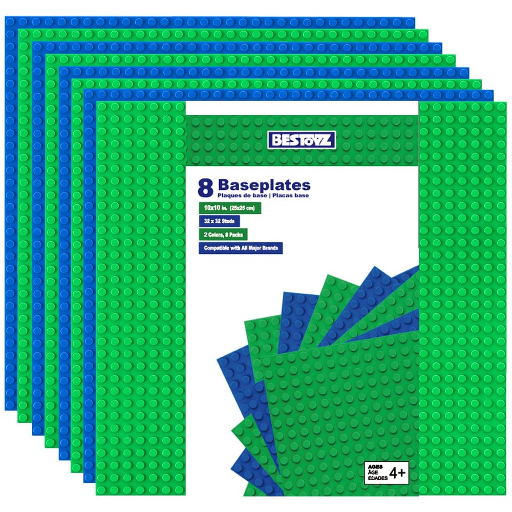 Bestoyz Building Bricks Baseplates 8PCS Multipack, 32x32 Stud in Blue & Green for Building Blocks Creations Sized 10x10 inches (25.5x25.5 cm)