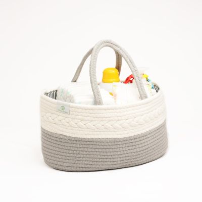Oliver & Emilia Diaper Caddy - Portable Woven Baby Organizer Basket w/Handle, Nursery Changing Caddies & Dividers, Dresser Organizer, Cotton Rope Stuff Holder, Wipes Storage, Must Haves Newborn, Gift