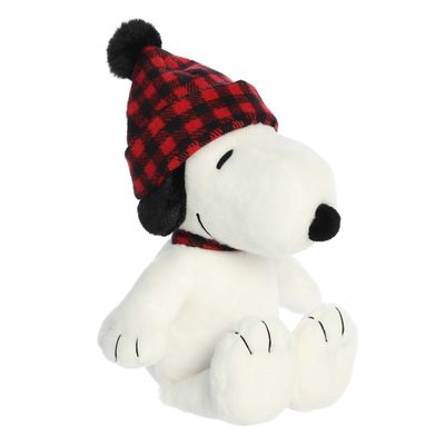 Aurora Festive Peanuts Winter Plaid Snoopy Stuffed Animal - Officially Licensed Toys for All Snoopy Fans - Nostalgic Gift for Adults and Birthday Celebrations - White 10 Inches