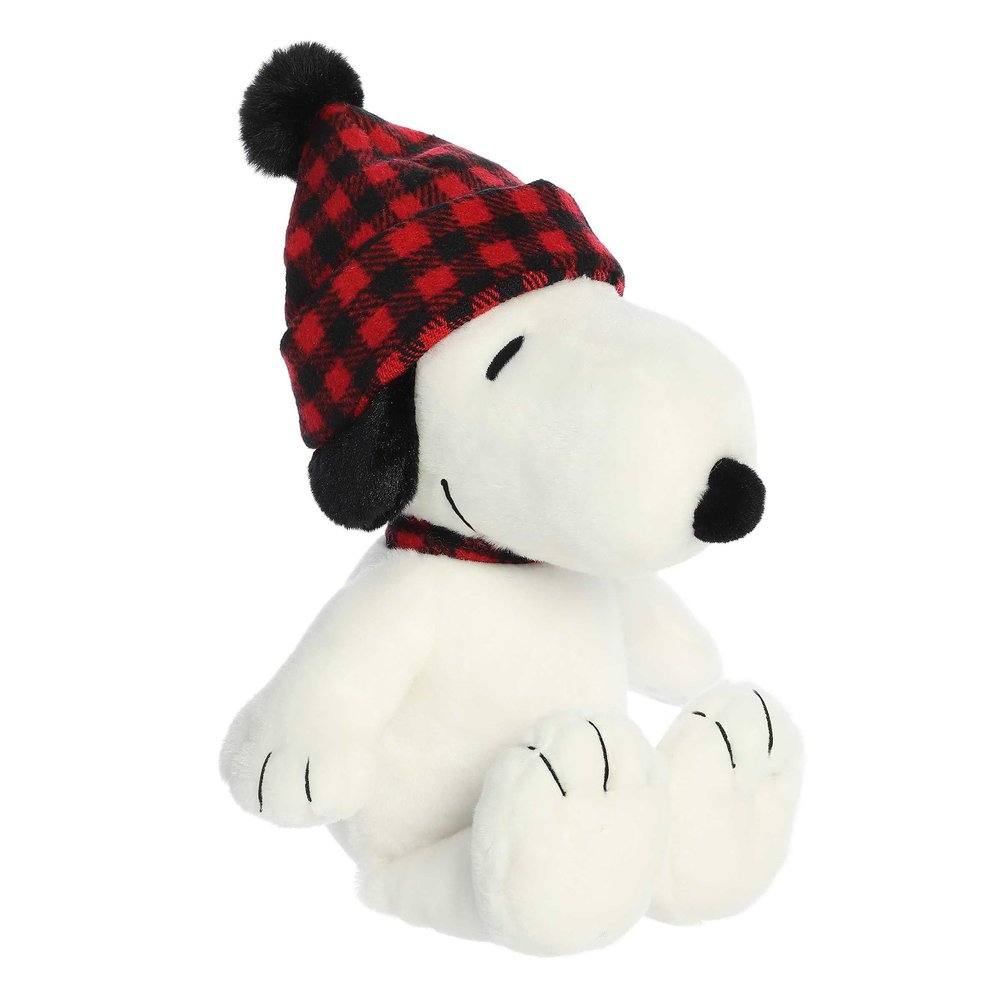 Aurora Festive Peanuts Winter Plaid Snoopy Stuffed Animal - Officially Licensed Toys for All Snoopy Fans - Nostalgic Gift for Adults and Birthday Celebrations - White 10 Inches