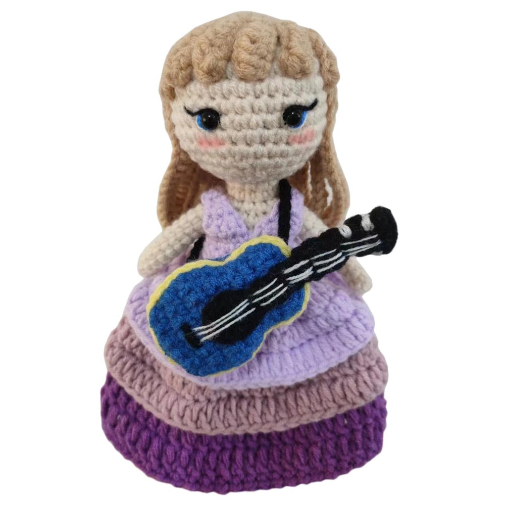 Stitch-Witch Artisanal Handmade Crochet Finished Plush Doll, Doll in Purple Ball Gown Ballgown