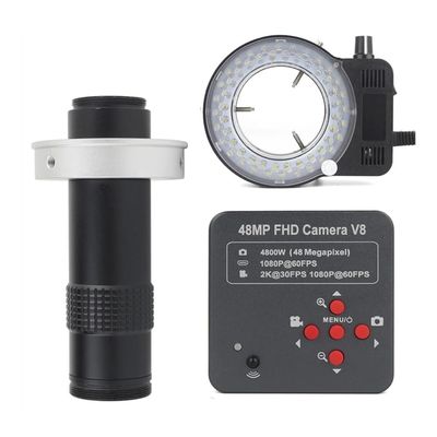 ZTBH Microscope Accessories Kit 1080P 60FPS 2K 4800W 48MP HDMI USB Support TF Industrial Electronic Digital Video Microscope Camera Magnifier for Phone Repair Microscope Slides(Size:LED with 130x-01)