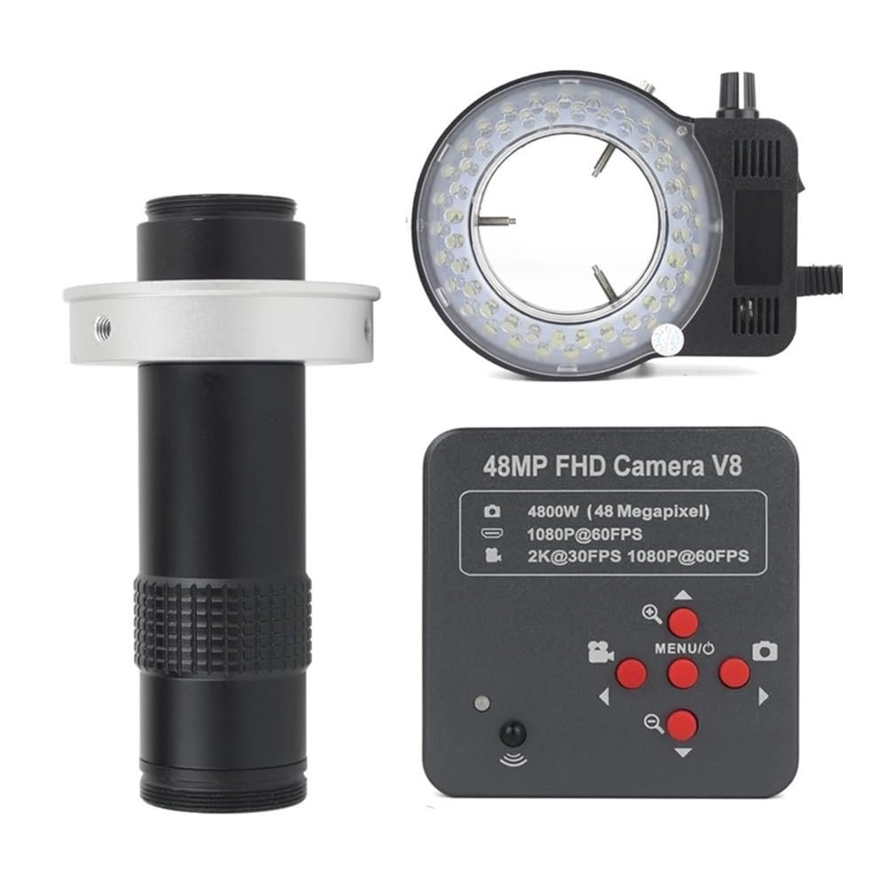 ZTBH Microscope Accessories Kit 1080P 60FPS 2K 4800W 48MP HDMI USB Support TF Industrial Electronic Digital Video Microscope Camera Magnifier for Phone Repair Microscope Slides(Size:LED with 130x-01)