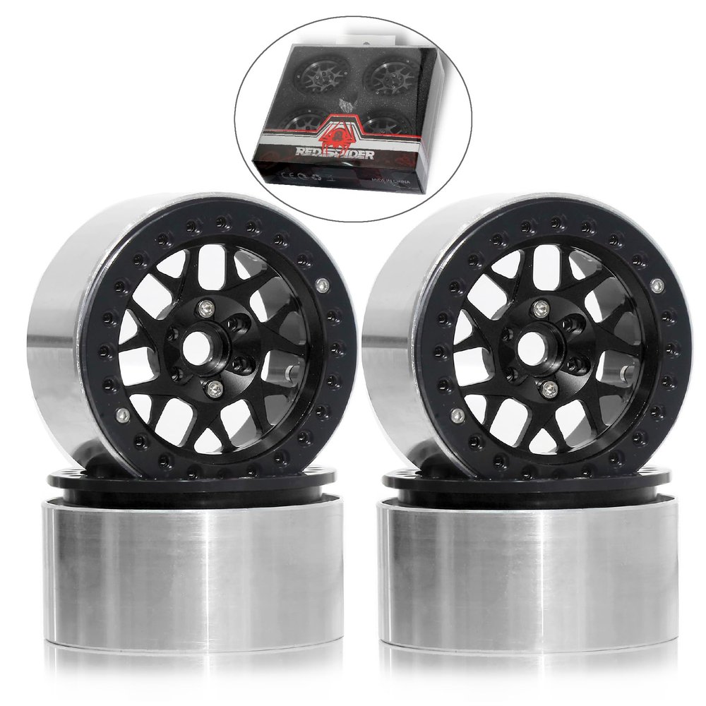 REDSPIDER2.2 beadlock Wheels4Pcs,Aluminum 2.2 Wheels Made by CNC Machiningfor 1/10 RC Rock Crawler Car Axial Wraith RR10 SCX10 90046 YETI D90 CC01 RC Crawler Car Upgrade Parts (Black)