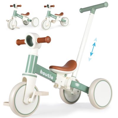Bautia Kids Tricycle for Toddlers 1-3 with Push Handle, 5 in 1 Baby Balance Bike Toy for 1-4 Years Old Boys Girls Gift with Removable Pedals, Mint (No Parent Steering Version)