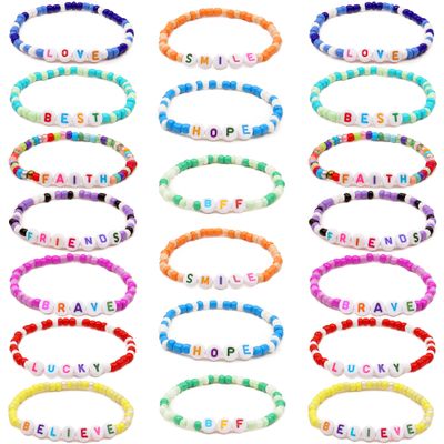 Asivsa 20 Pcs Friendship Bracelets for Teen Girls Preppy Letter Beaded Bracelets Bulk Colorful Stretch Kids Bracelet for Girls Women Set Jewelry