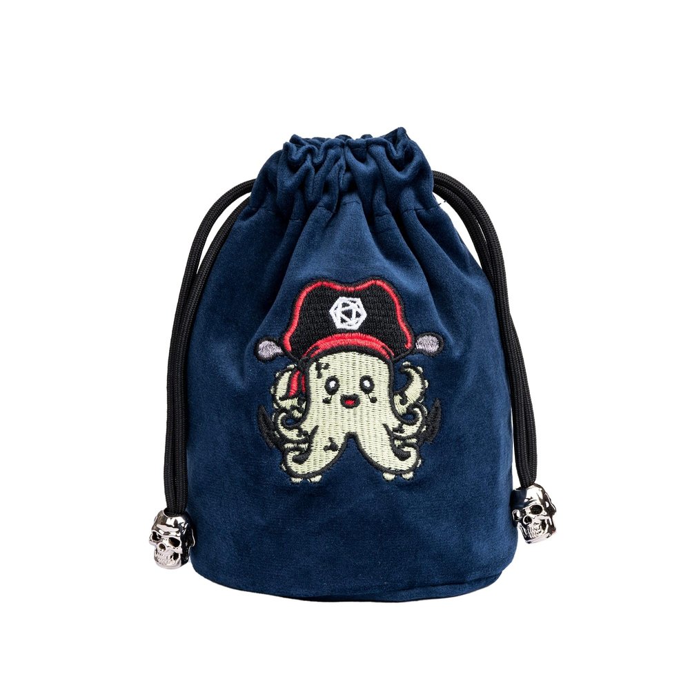 KSNDie Large DND Dice Bag Velvet Storage Bag with Cartoon Octopus Pattern for D&D Role Playing Games Tabletop Games - Capacity 100+ Polyhedral Dice