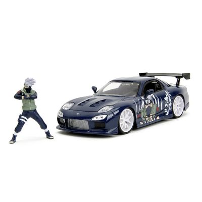 Jada Toys Naruto Mazda RX-7 1993 (20cm) with Kakashi Hatake Figure (7cm) - Miniature Car with Open Parts, Metal Toy Kit for Fans and Collectors Ages 8+