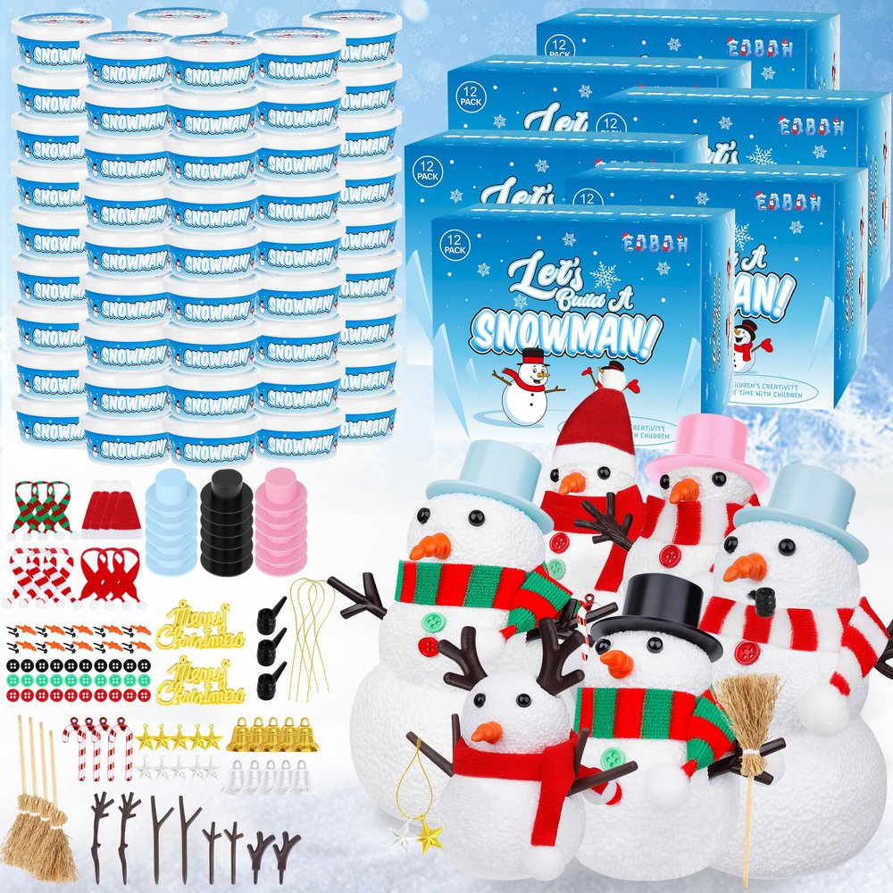 EOBOH 72 Pack Christmas Snowman Craft Kit, DIY Snowman Crafts Build a Snowman Kit Indoor Decor, Christmas Creative Air Dry Modeling Clay, Xmas Making Kit Toys for Family School Party Supplies