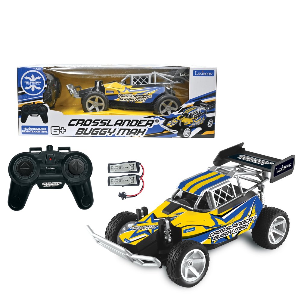 LEXiBOOK, Crosslander Buggy Max, Radio-Controlled Off-Road Buggy, up to 9 mph, Remote Control and 2 Rechargeable Batteries Included, Blue/Yellow, RC22