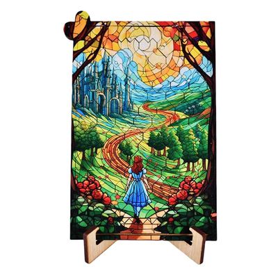 Wooden Stained Glass Art Puzzle - Fantasy Castle and Princess Design - Decorative Puzzle with Stand - Vibrant Colors and Detailed Craftsmanship