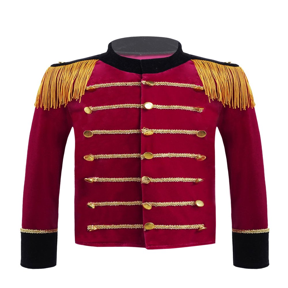 JEYPINMI Kids Boys Girls Drum and Trumpet Team Tassels Jacket Coat Marching Band Uniform Majorette Performance Tops Red 10 Years