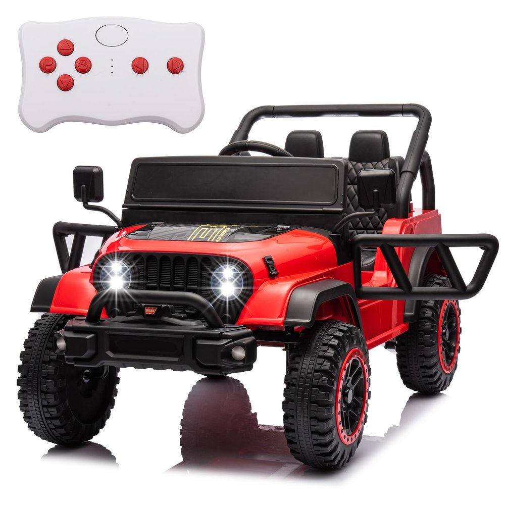 AOKOY 2WD 1-Seater Ride On Truck for Kids, 24V Battery Powered Electric Car for Boys and Girls Off Road Vehicle with Remote Control, LED Headlights, Ride On Car w/Bluetooth, Red