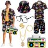 8 Pcs 80s 90s Outfit for Men 80s Tracksuits Shirts and Shorts Set Hip Hop Fancy Dress for Hawaiian Disco Rocker Party (Black, M) view 1