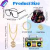 8 Pcs 80s 90s Outfit for Men 80s Tracksuits Shirts and Shorts Set Hip Hop Fancy Dress for Hawaiian Disco Rocker Party (Black, M) view 2