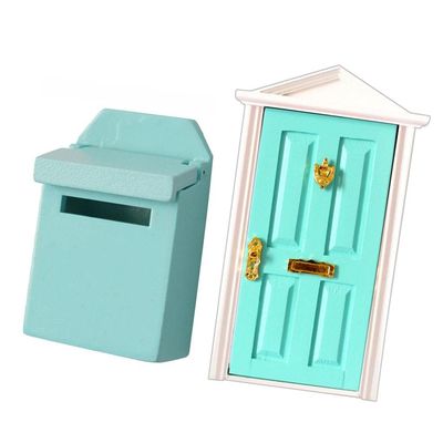 1/12 Dollhouse Miniature Green Wooden Steepletop Door & Mailbox | Beautifully Crafted Accessory for Dollhouse Furniture 1/12 Scale DIY