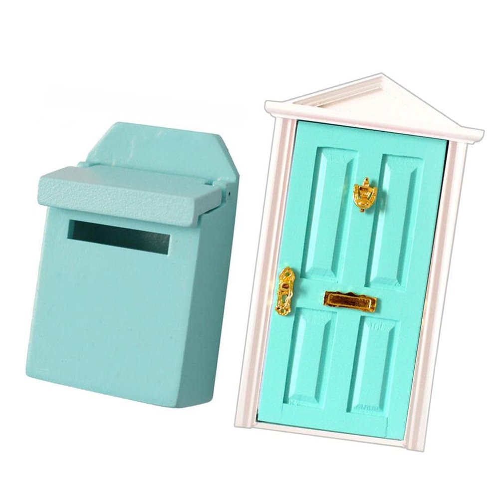 1/12 Dollhouse Miniature Green Wooden Steepletop Door & Mailbox | Beautifully Crafted Accessory for Dollhouse Furniture 1/12 Scale DIY