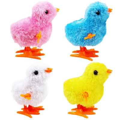 SAURAWAN 4PCS Chick Plush Wind Up Toys, Novelty Baby Chick Toys - Wind Up Easter for Kids and Toddlers 1-3, Chicken for Easter Basket Stuffers, Party Favors - Animals Plush Clockwork