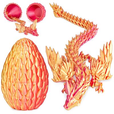 3D Printed Dragon Eggs with Articulated Fly Dragon Inside, Collectible Figurines Fidget Toy for Adults Kids Birthday Easter Christmas White Elephant Gifts for Friends Colleagues(Red Gold, M size)