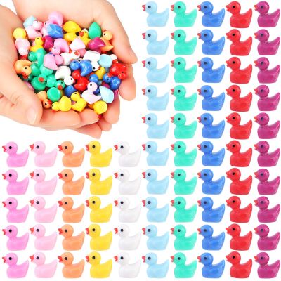100pcs Mini Ducks 10 Colors Tiny Duck Figures, Mini Resin Ducks,Small Plastic Ducks Bulk for Dollhouse Decor Micro Fairy Garden Landscape Aquarium