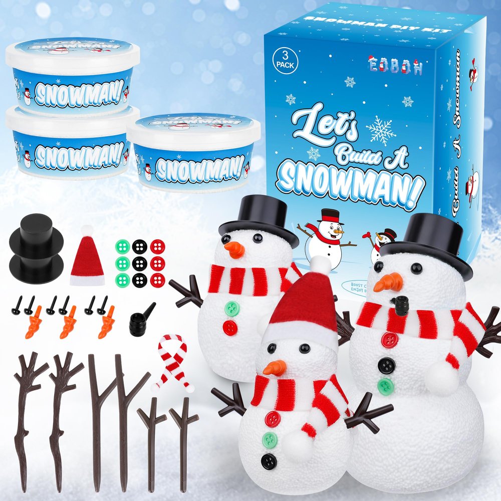 Christmas Craft Snowman Kit, 3 Pack DIY Snowman Craft Kit for Kids, Build a Snowman Indoor Decor, Creative Kids Air Dry Modeling Clay, Xmas Activities Christmas Making Kit for Toys Favors