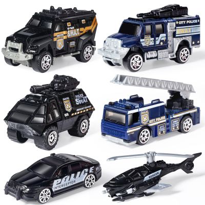 Oriate 6 Pack 1/64 Die-cast SWAT Police Cake Topper Kids Cars Boy Toys Set, Mini Cop Toy Car, Helicopter, Rescue Truck, Military Vehicles Toys, Birthday Gift for 3-5 Year Old Boys Girls