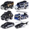 Oriate 6 Pack 1/64 Die-cast SWAT Police Cake Topper Kids Cars Boy Toys Set, Mini Cop Toy Car, Helicopter, Rescue Truck, Military Vehicles Toys, Birthday Gift for 3-5 Year Old Boys Girls view 1