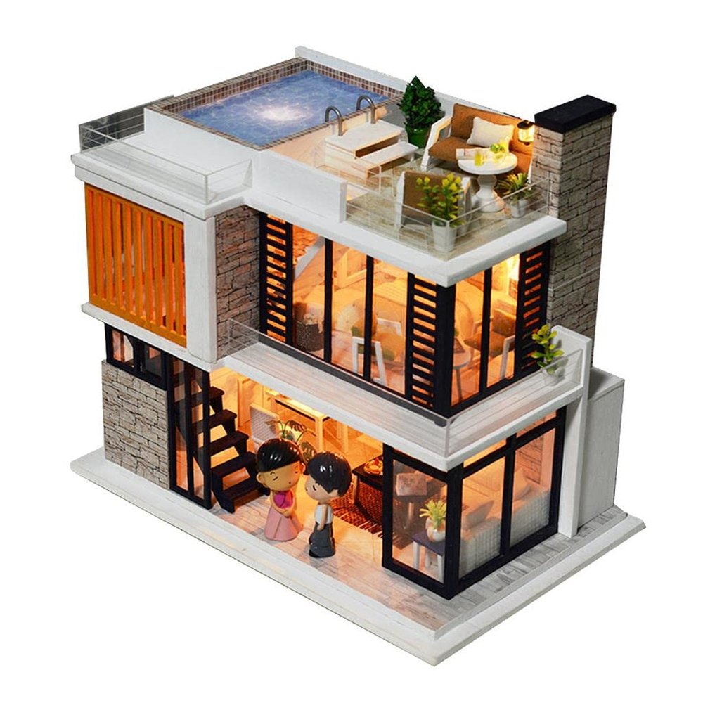 DIY Handcraft Miniature Kit with LED s - Wooden Dolls House Furniture Set for Completion, Florence Building Themed - Develop Intelligence and Patience - for Kids & Hobbyi