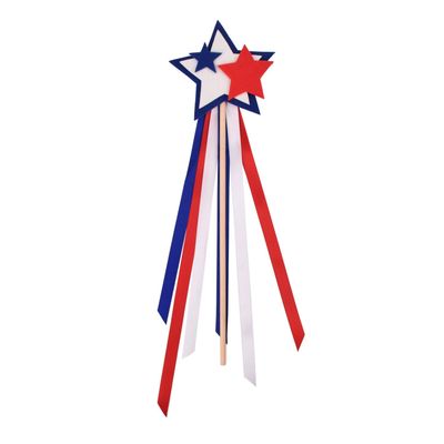Dzrige Star Fairy Wands Star Magic Wands Patriotic Star Stick 4th of July Ribbon Streamer Wands for 4th of July Independence Day Celebration Party Supplies Photo Props Home Decor
