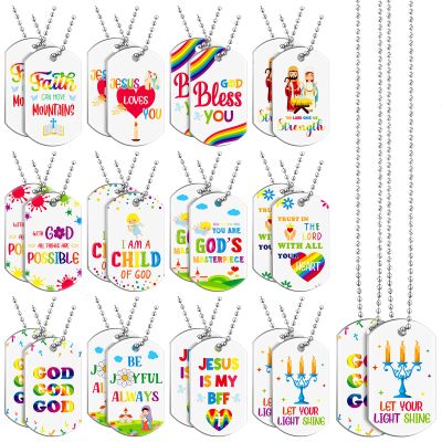 Aliceset 24 Pcs Bible Verses Religious Christian Dog Tag Necklace Religious Party Favors Inspirational Motivational Necklace Bulk for Easter Sunday School Holy Week Prizes Gifts(Classic)
