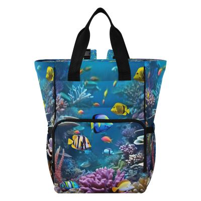 WELLDAY Diaper Bag Backpack - Fishes Reef Large Capacity Baby Bag for Women, Multifunctional Diaper Bag for Travel