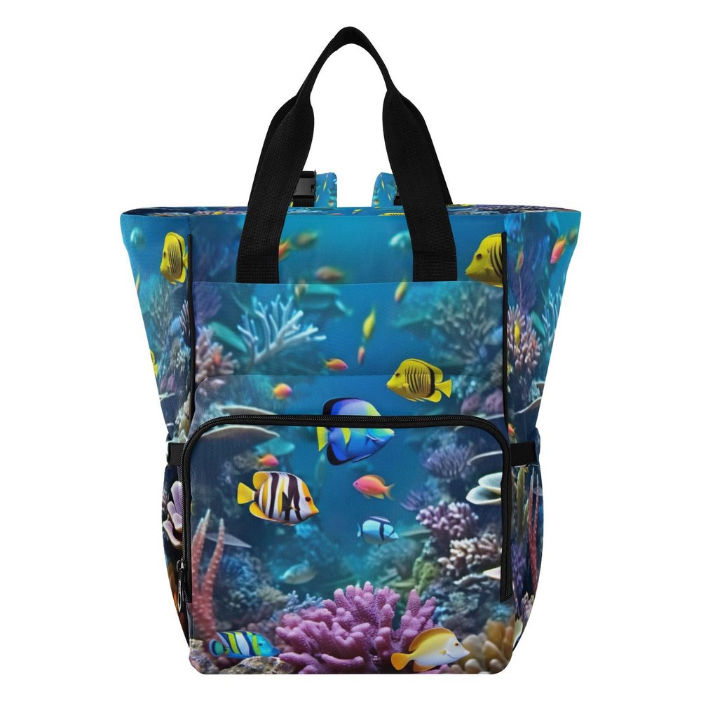WELLDAY Diaper Bag Backpack - Fishes Reef Large Capacity Baby Bag for Women, Multifunctional Diaper Bag for Travel