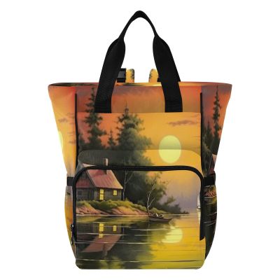 WELLDAY Diaper Bag Backpack - Lake by Sunset Large Capacity Baby Bag for Women, Multifunctional Diaper Bag for Travel