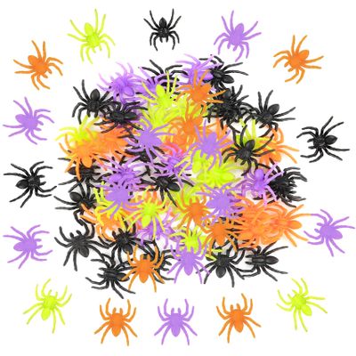 Plastic Spiders Halloween Decorations, 100PCS Realistic Halloween Spider, 4 Colors Fake Spiders, Mini Small Scary Spiders Toys Halloween Prank Props for Halloween Home Indoor Party Decorations Favors