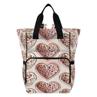 WELLDAY Diaper Bag Backpack - Leopard Print Hearts Large Capacity Baby Bag for Women, Multifunctional Diaper Bag for Travel