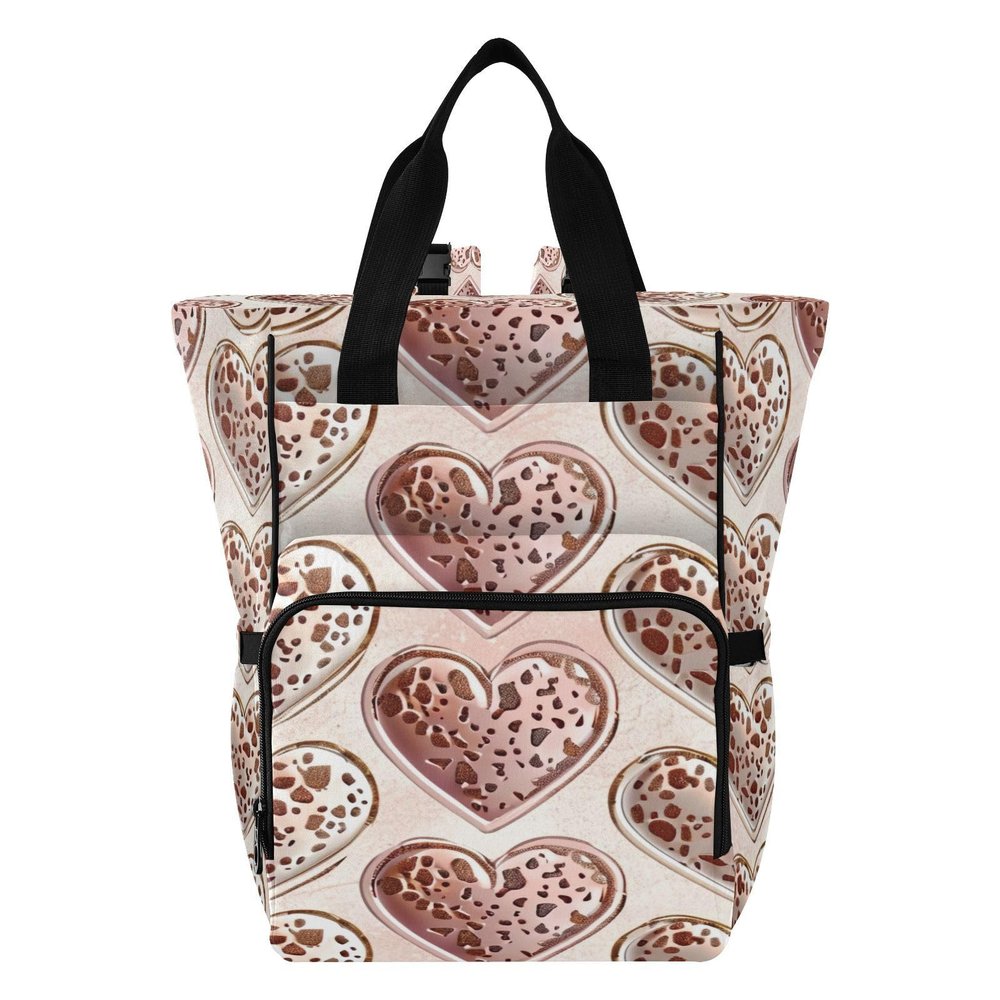 WELLDAY Diaper Bag Backpack - Leopard Print Hearts Large Capacity Baby Bag for Women, Multifunctional Diaper Bag for Travel