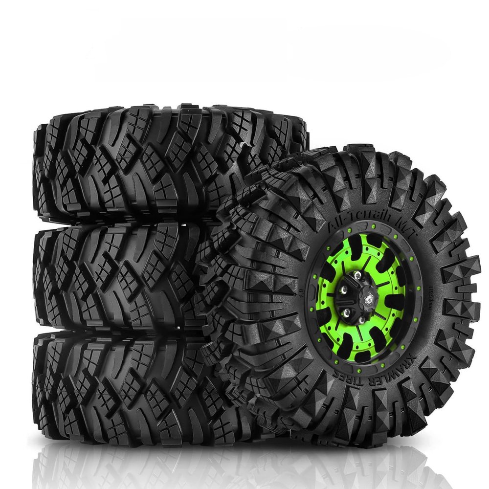 1.9 Beadlock Wheels Tires Set4Pcs Mud Specific tire Metal Wheels1.9 Tires Suitable for All terrainsfor 1/10 RC Crawler Car Axial SCX10 Pro Capra UTB18 TRX4 (Green)