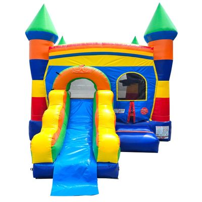 Crossover Inflatable Bounce House with Slide with Blower 18 x 12 x 14.5 Foot Rainbow Castle Bouncy House Combo Waterslide with Basketball Hoop, Water Misting System, Stakes and Storage Bag