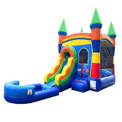 Crossover Inflatable Bounce House with Slide for Kids, 26.5 x 12 x 14.5 Foot Rainbow Castle Combo Bouncer Waterslide Jumper - Includes Pool, Blower, Stakes, Patches and Storage Bag
